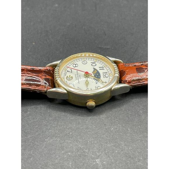 Vintage Advance Moon Phase Watch Women’s Silver And Gold Tone Brown Leather Band main image 6